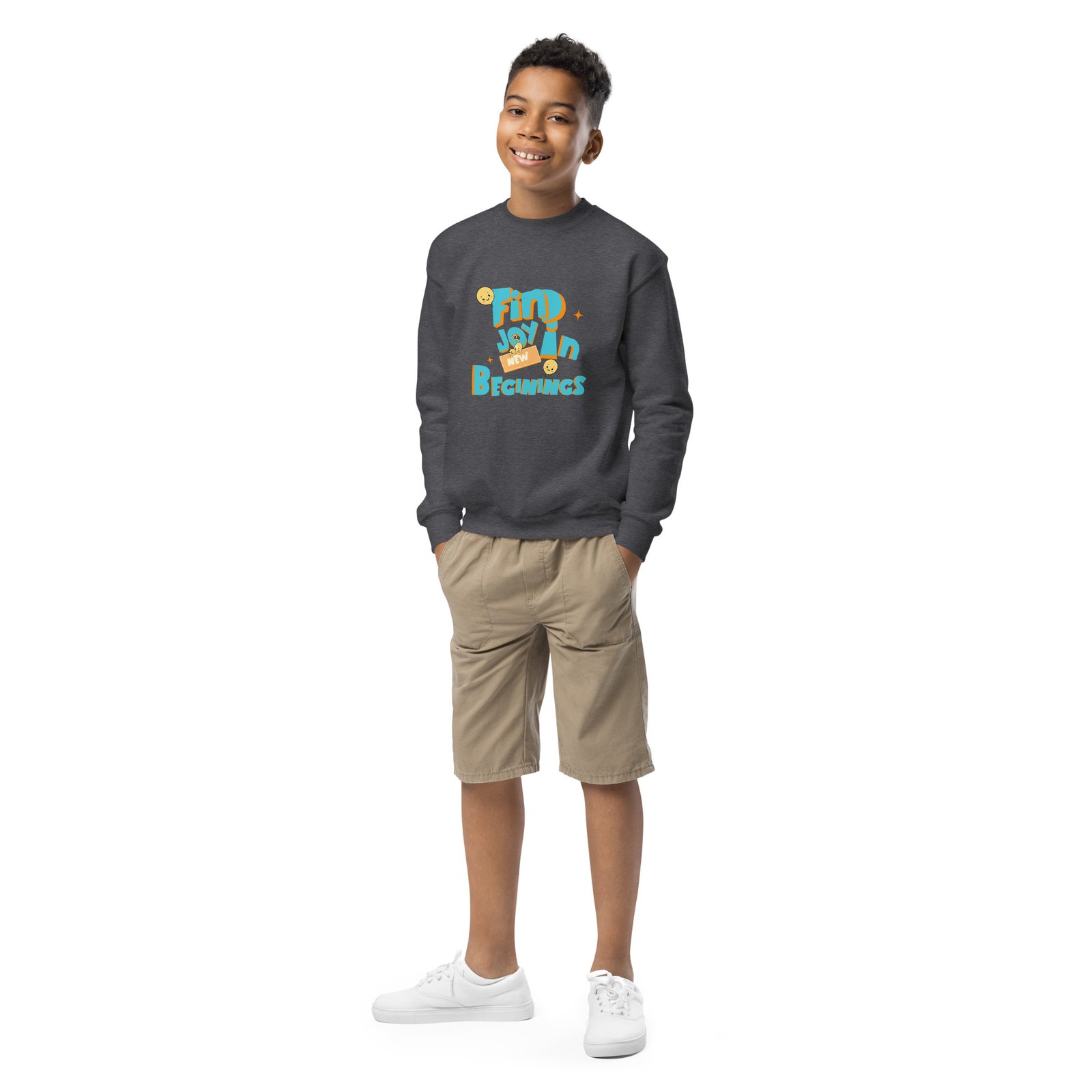 Find Joy in New Beginnings – Kids Crewneck Sweatshirt - Image 6