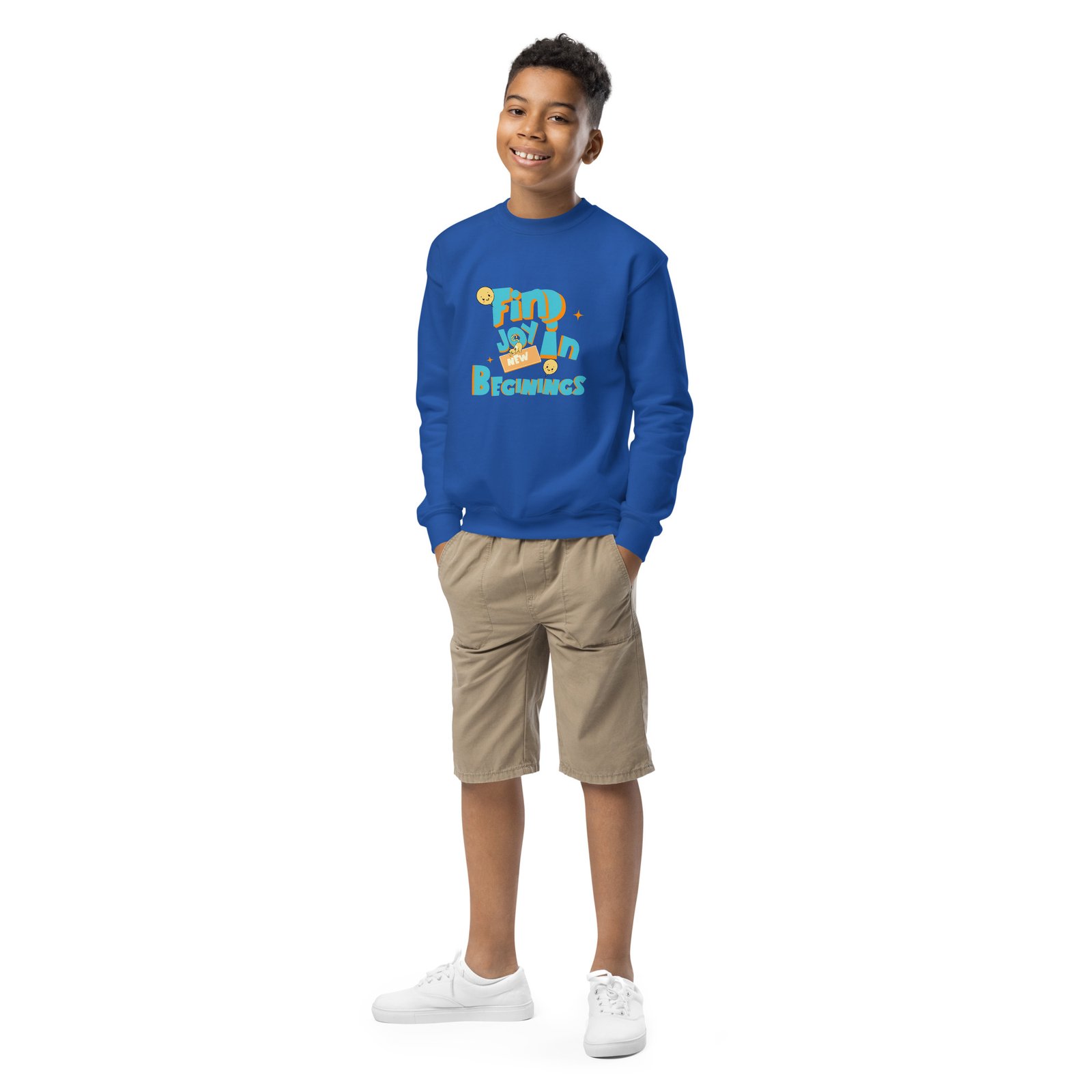Find Joy in New Beginnings – Kids Crewneck Sweatshirt - Image 7